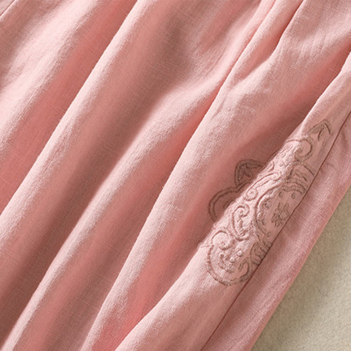 Pantalones harén de algodón y lino con bordado informal de Buddha Stones para mujer, de largo 7-8, con bolsillos - image 21