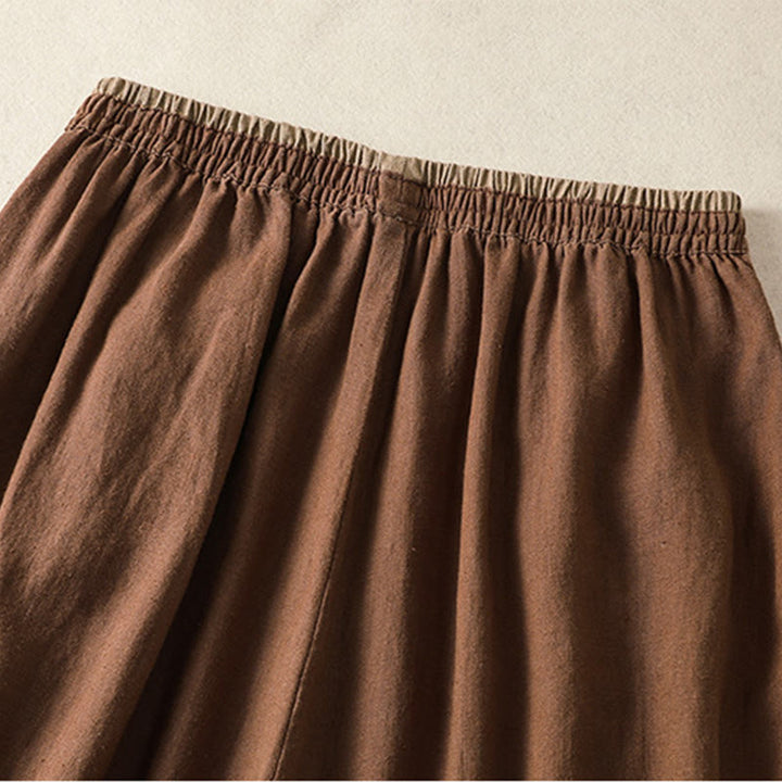 Pantalones harén de algodón y lino con bordado informal de Buddha Stones para mujer, de largo 7-8, con bolsillos - image 25