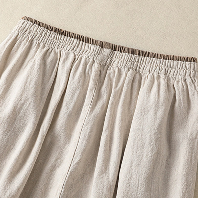 Pantalones harén de algodón y lino con bordado informal de Buddha Stones para mujer, de largo 7-8, con bolsillos - image 10