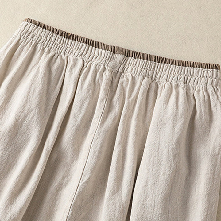 Pantalones harén de algodón y lino con bordado informal de Buddha Stones para mujer, de largo 7-8, con bolsillos - image 10