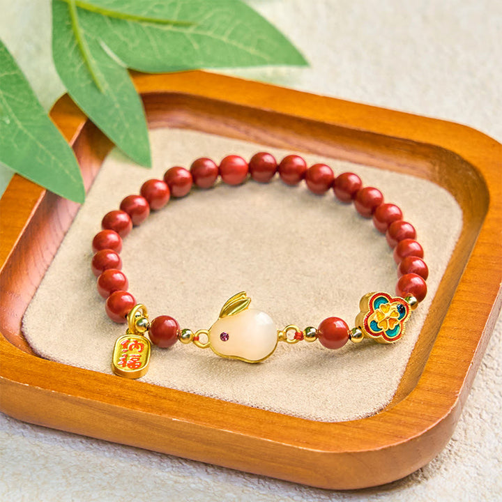 Pulsera de Buddha Stones con cinabrio y carácter de conejo Fu