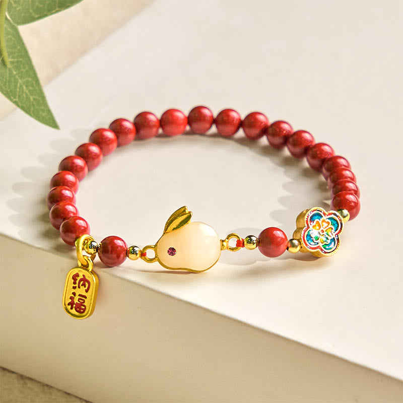 Pulsera de Buddha Stones con cinabrio y carácter de conejo Fu