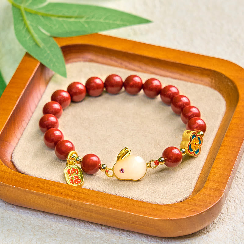 Pulsera de Buddha Stones con cinabrio y carácter de conejo Fu