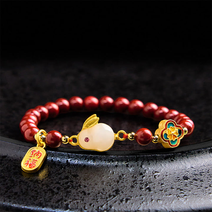Pulsera de Buddha Stones con cinabrio y carácter de conejo Fu