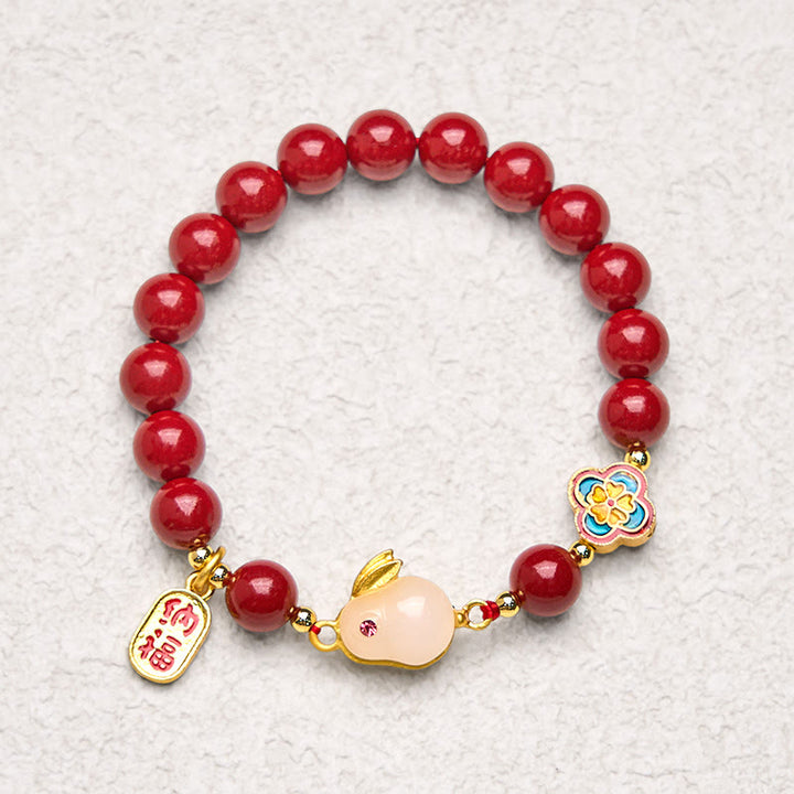 Pulsera de Buddha Stones con cinabrio y carácter de conejo Fu