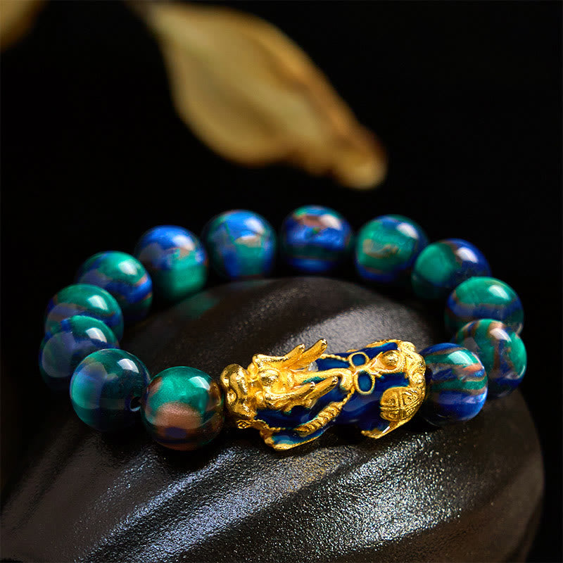 Pulsera PiXiu de curación positiva con Buddha Stones y sauce marino colorido que cambia de color