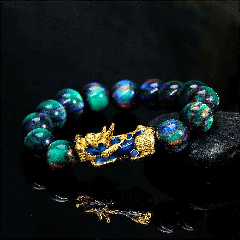 Pulsera PiXiu de curación positiva con Buddha Stones y sauce marino colorido que cambia de color