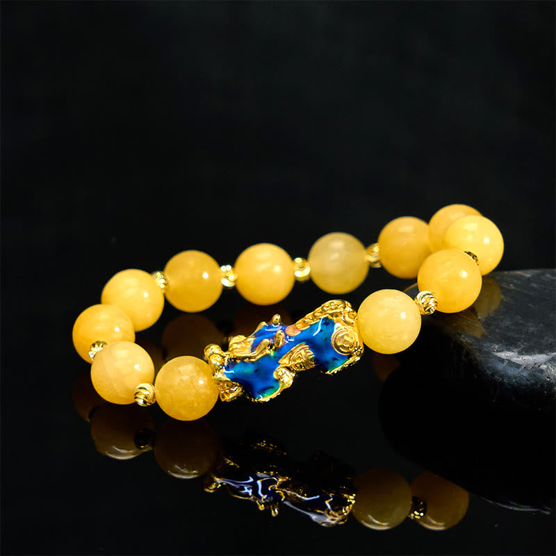 Pulsera de Pixiu de la riqueza con topacio natural que cambia de color y Buddha Stones