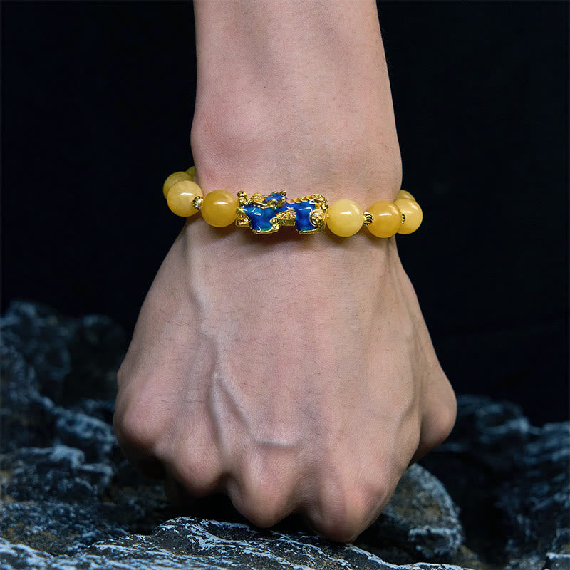 Pulsera de Pixiu de la riqueza con topacio natural que cambia de color y Buddha Stones