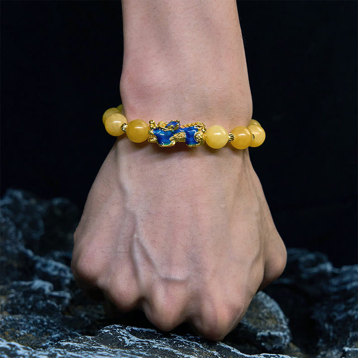 Pulsera de Pixiu de la riqueza con topacio natural que cambia de color y Buddha Stones