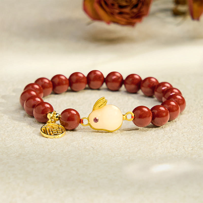 Pulsera de bendición con el personaje Fu de conejo cinabrio y Buddha Stones