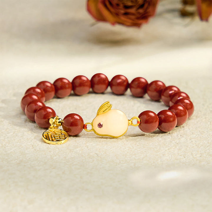 Pulsera de bendición con el personaje Fu de conejo cinabrio y Buddha Stones