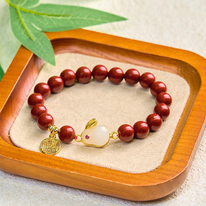 Pulsera de bendición con el personaje Fu de conejo cinabrio y Buddha Stones