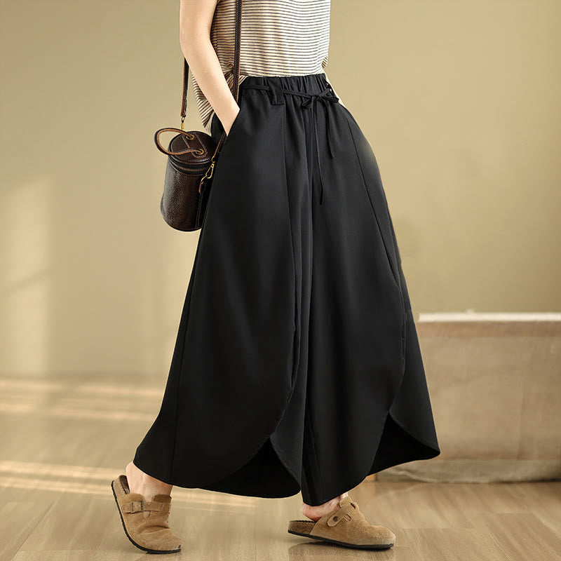 Pantalones de pierna ancha con abertura y bolsillos para mujer, estilo vintage de verano con cordones de Buddha Stones - image 1