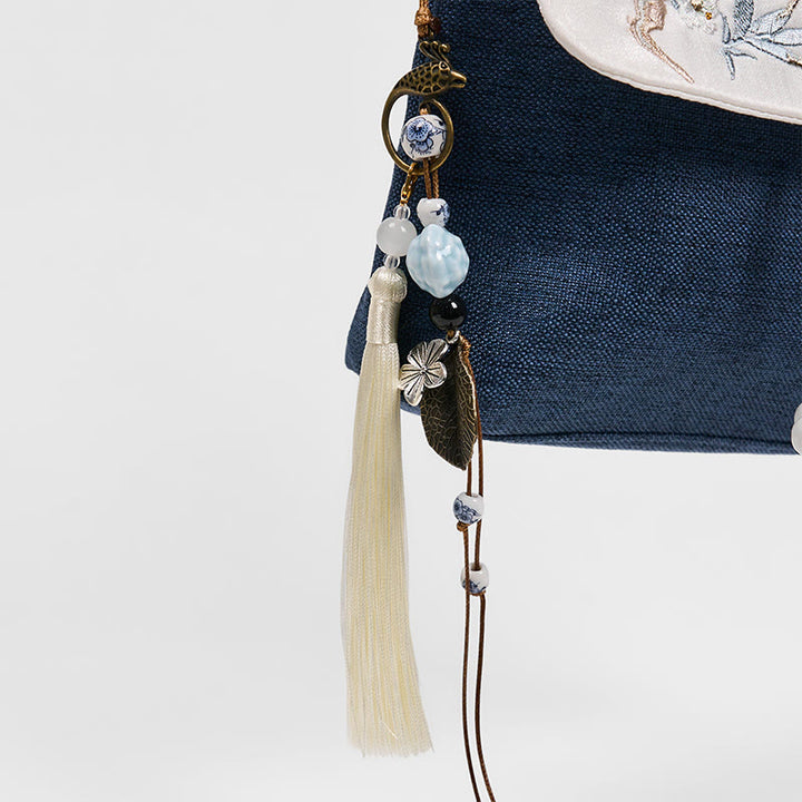 Mochila de lona de poliéster de gran capacidad bordada a mano con Buddha Stones