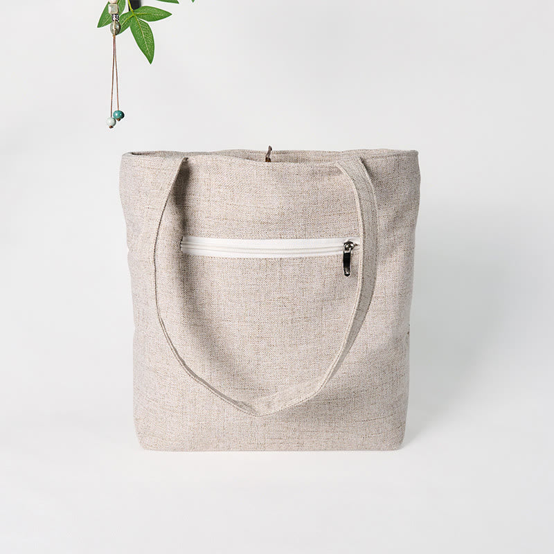 Bolso de hombro de lona y poliéster con bordado de magnolia y Buddha Stones