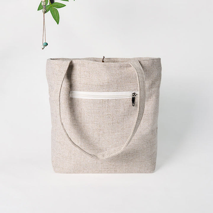 Bolso de hombro de lona y poliéster con bordado de magnolia y Buddha Stones
