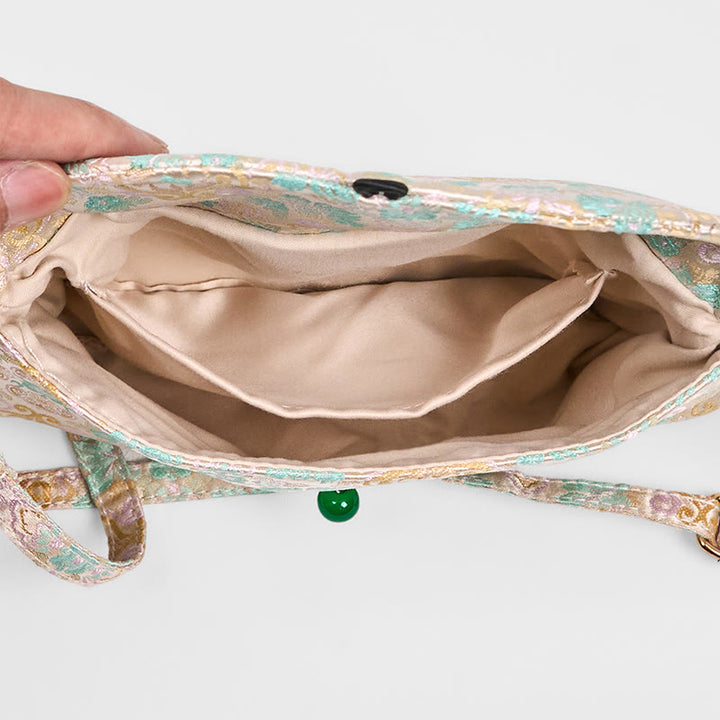 Bolso bandolera de poliéster y algodón con bordado de flores retro y Buddha Stones