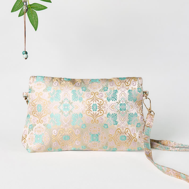 Bolso bandolera de poliéster y algodón con bordado de flores retro y Buddha Stones