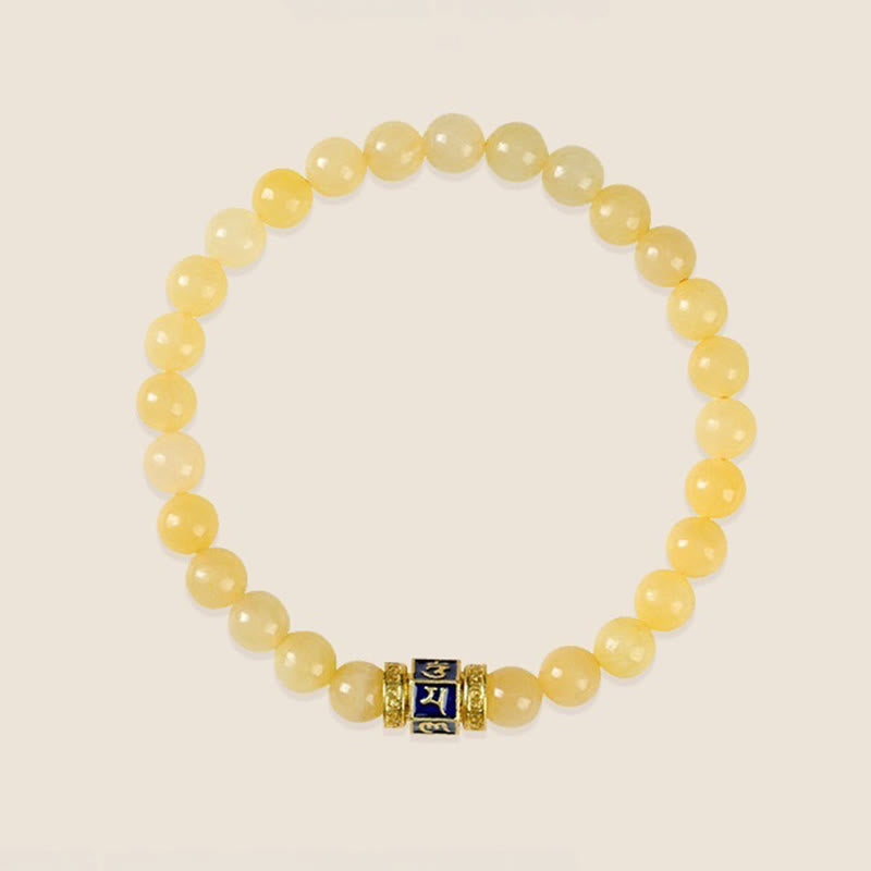 Pulsera de la fortuna de Om Mani Padme Hum con cuentas de topacio y Buddha Stones
