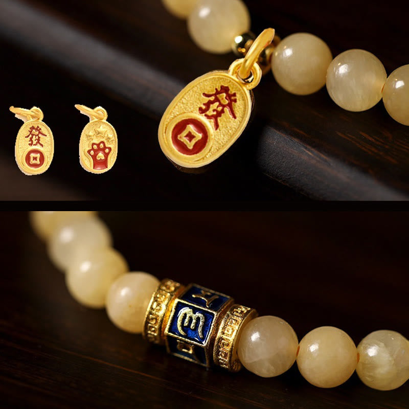 Pulsera de la fortuna de Om Mani Padme Hum con cuentas de topacio y Buddha Stones