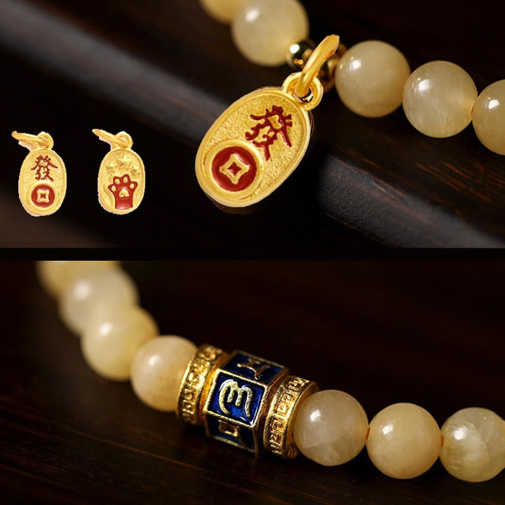 Pulsera de la fortuna de Om Mani Padme Hum con cuentas de topacio y Buddha Stones