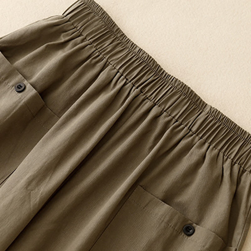 Pantalones de algodón de pierna ancha para mujer con diseño de botones, estilo vintage casual y bolsillos, con estampado de Buddha Stones - image 9