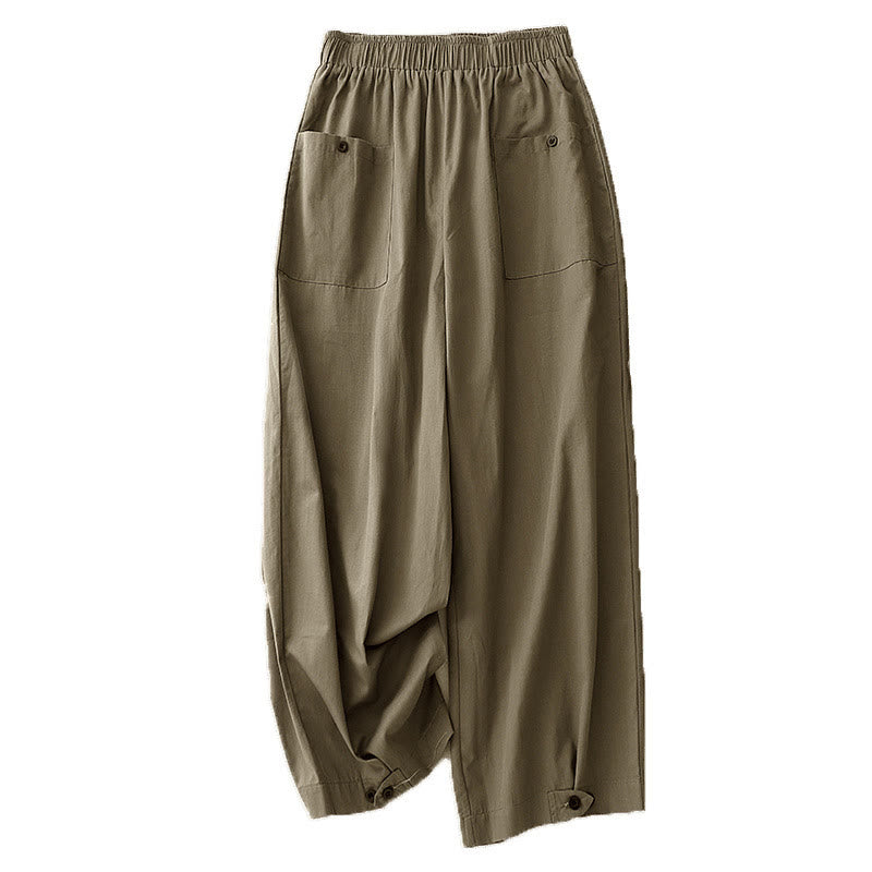 Pantalones de algodón de pierna ancha para mujer con diseño de botones, estilo vintage casual y bolsillos, con estampado de Buddha Stones - image 13