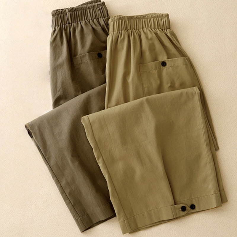 Pantalones de algodón de pierna ancha para mujer con diseño de botones, estilo vintage casual y bolsillos, con estampado de Buddha Stones - image 15