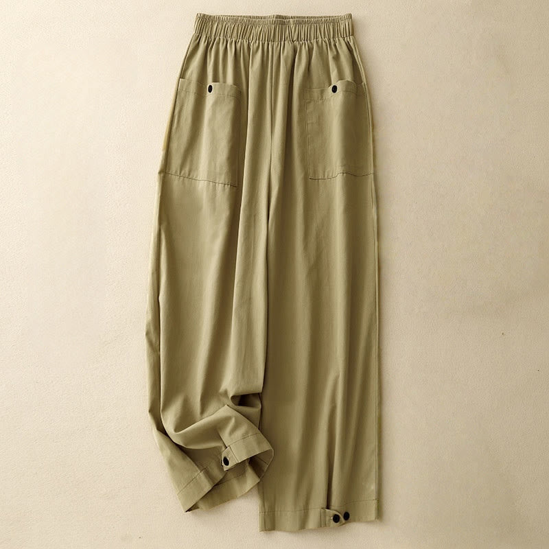 Pantalones de algodón de pierna ancha para mujer con diseño de botones, estilo vintage casual y bolsillos, con estampado de Buddha Stones - Vara de oro - US8-10，UK/AU12-14，EU40-42 (2XL) - image 0