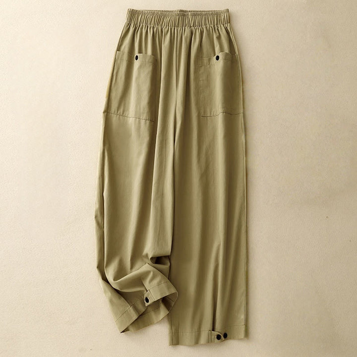Pantalones de algodón de pierna ancha para mujer con diseño de botones, estilo vintage casual y bolsillos, con estampado de Buddha Stones - Vara de oro - US8-10，UK/AU12-14，EU40-42 (2XL) - image 0