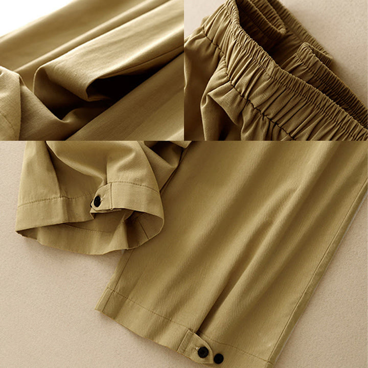 Pantalones de algodón de pierna ancha para mujer con diseño de botones, estilo vintage casual y bolsillos, con estampado de Buddha Stones - image 7