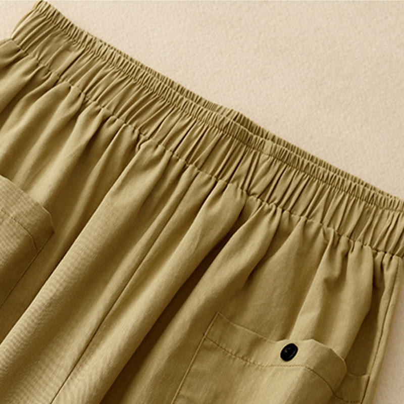 Pantalones de algodón de pierna ancha para mujer con diseño de botones, estilo vintage casual y bolsillos, con estampado de Buddha Stones - image 2