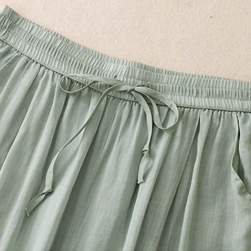 Pantalones de algodón con cintura elástica y bolsillos para mujer, estilo casual, vintage, liso, con cordón ajustable y diseño de patchwork, de Buddha Stones - image 1