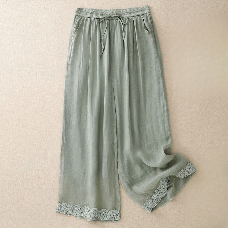 Pantalones de algodón con cintura elástica y bolsillos para mujer, estilo casual, vintage, liso, con cordón ajustable y diseño de patchwork, de Buddha Stones - Aguamarina medio - US8-10，UK/AU12-14，EU40-42 (2XL) - image 0