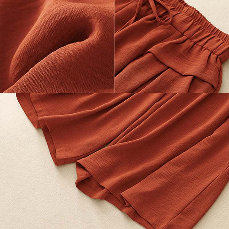 Pantalones cortos de pierna ancha con bolsillos y diseño Buddha Stones sencillo con cordón ajustable para mujer - image 18