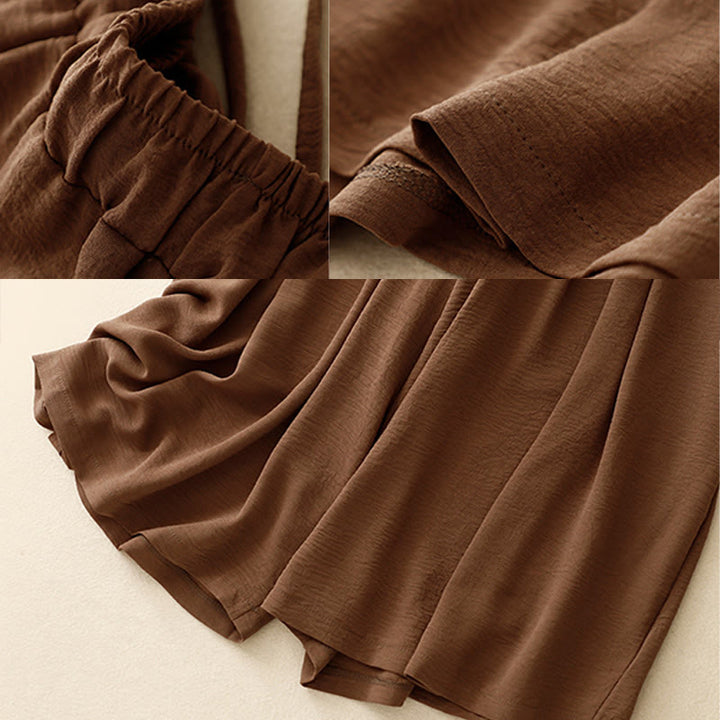 Pantalones cortos de pierna ancha con bolsillos y diseño Buddha Stones sencillo con cordón ajustable para mujer - image 7