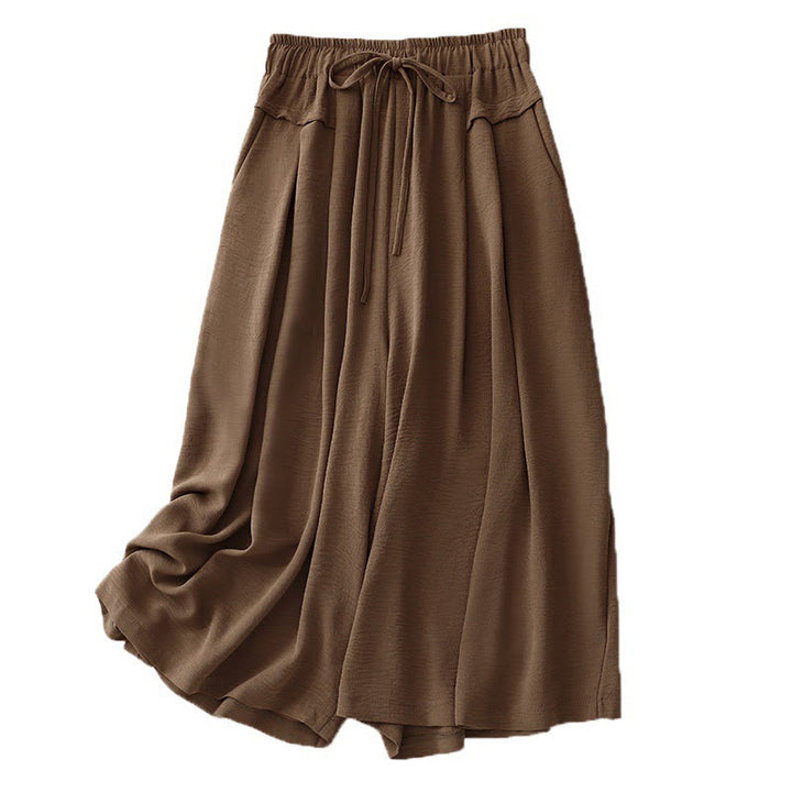 Pantalones cortos de pierna ancha con bolsillos y diseño Buddha Stones sencillo con cordón ajustable para mujer - image 8