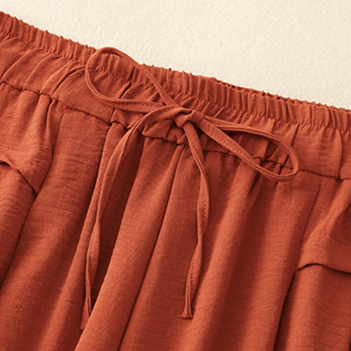 Pantalones cortos de pierna ancha con bolsillos y diseño Buddha Stones sencillo con cordón ajustable para mujer - image 14