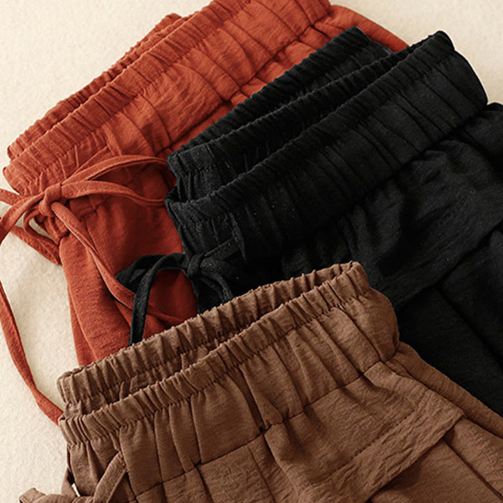 Pantalones cortos de pierna ancha con bolsillos y diseño Buddha Stones sencillo con cordón ajustable para mujer - image 20