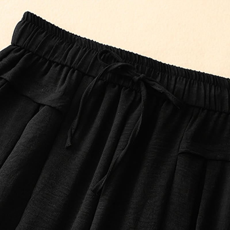 Pantalones cortos de pierna ancha con bolsillos y diseño Buddha Stones sencillo con cordón ajustable para mujer - image 10
