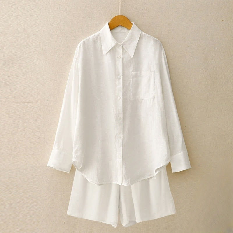 Conjunto de verano de 2 piezas con estampado de Buddha Stones: camiseta de manga larga, top y shorts lisos para mujer, ropa de meditación con bolsillos. - Blanco - US12, UK/AU16, EU44 (2XL) - image 28