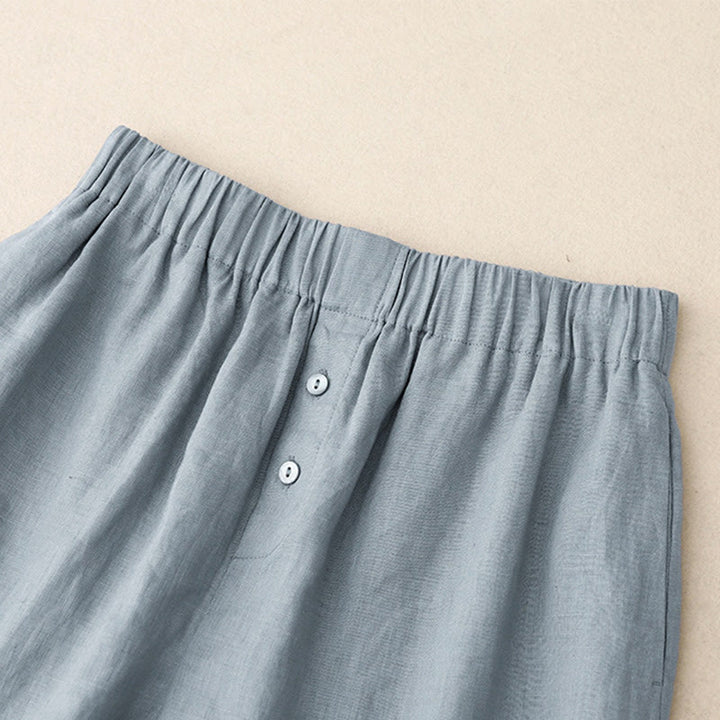 Conjunto de 2 piezas de camisa de manga larga con estampado de Buddha Stones y pantalones cortos para mujer, con bolsillos.