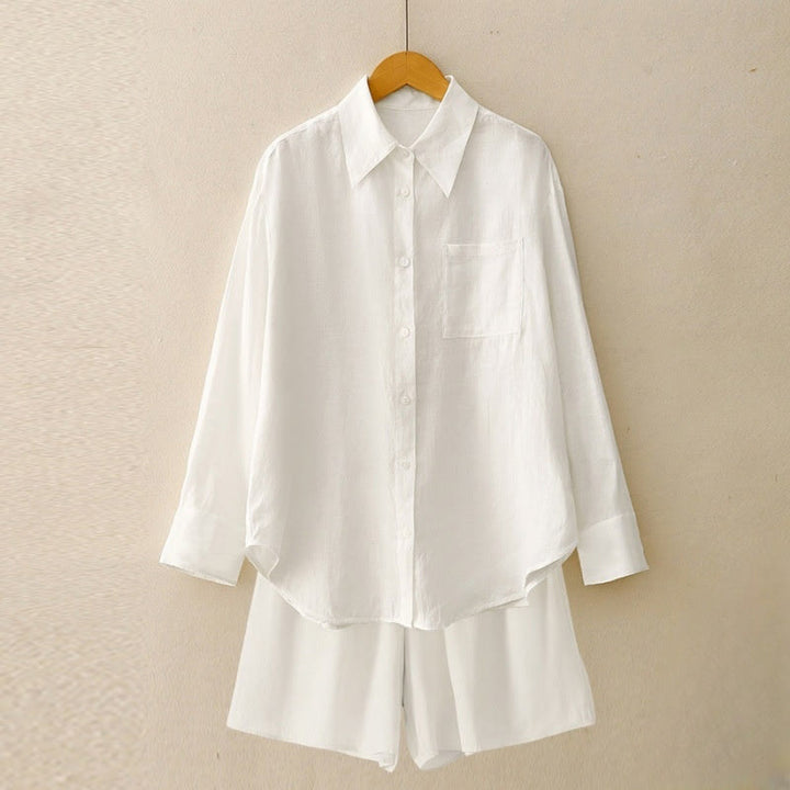 Conjunto de 2 piezas de camisa de manga larga con estampado de Buddha Stones y pantalones cortos para mujer, con bolsillos. - Blanco - US12, UK/AU16, EU44 (2XL) - image 28