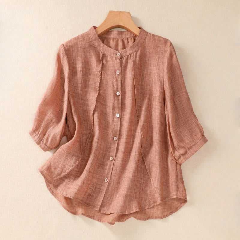 Cárdigan informal de lino y algodón para mujer, con cuello alto, manga tres cuartos y botones con volantes, estilo diario, con Buddha Stones - Coral - US8-10，UK/AU12-14，EU40-42 (2XL) - image 15