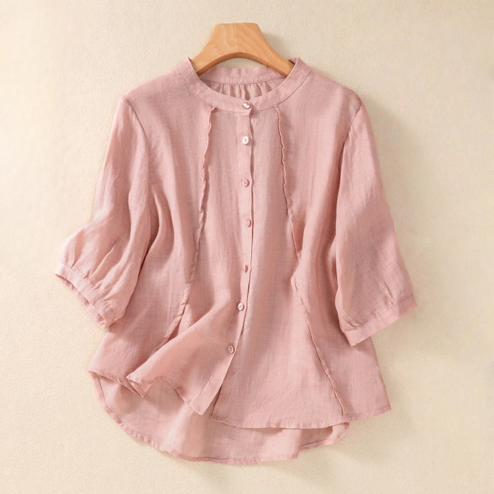 Cárdigan informal de lino y algodón para mujer, con cuello alto, manga tres cuartos y botones con volantes, estilo diario, con Buddha Stones - Rosa claro - US8-10，UK/AU12-14，EU40-42 (2XL) - image 23