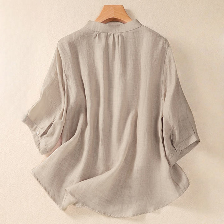 Cárdigan informal de lino y algodón para mujer, con cuello alto, manga tres cuartos y botones con volantes, estilo diario, con Buddha Stones - image 8