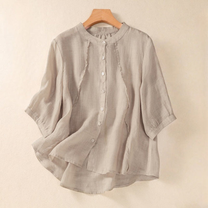 Cárdigan informal de lino y algodón para mujer, con cuello alto, manga tres cuartos y botones con volantes, estilo diario, con Buddha Stones - Broncearse - US8-10，UK/AU12-14，EU40-42 (2XL) - image 7