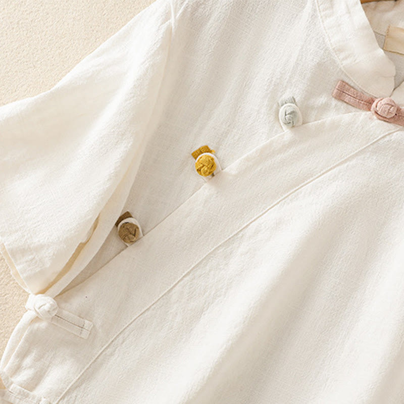 Cárdigan informal de algodón y lino con cuello alto inclinado y botones de rana para mujer, con Buddha Stones , manga tres cuartos - image 11