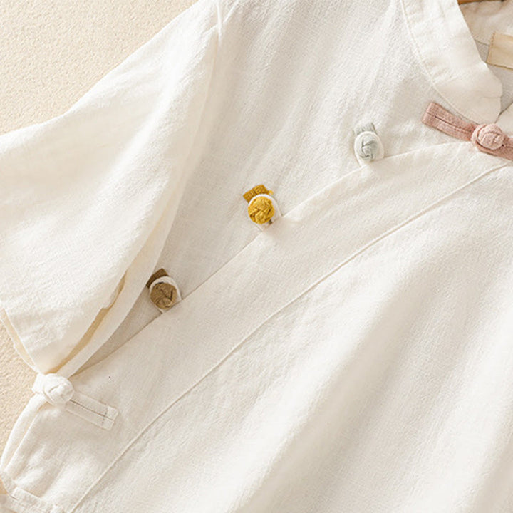 Cárdigan informal de algodón y lino con cuello alto inclinado y botones de rana para mujer, con Buddha Stones , manga tres cuartos - image 11